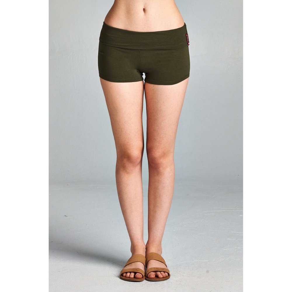 Basic Army Green Fold Over Yoga Shorts - Picture 3 of 6